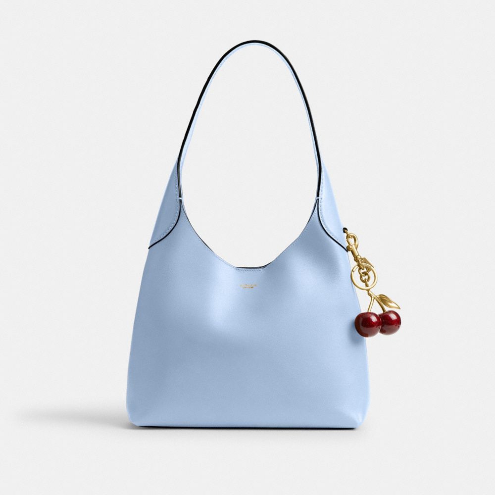COACH®,Brooklyn Shoulder Bag 28,Leather,Hobo,Logo,Word Embellishment,Embossed,Casual,Blue,Angle View
