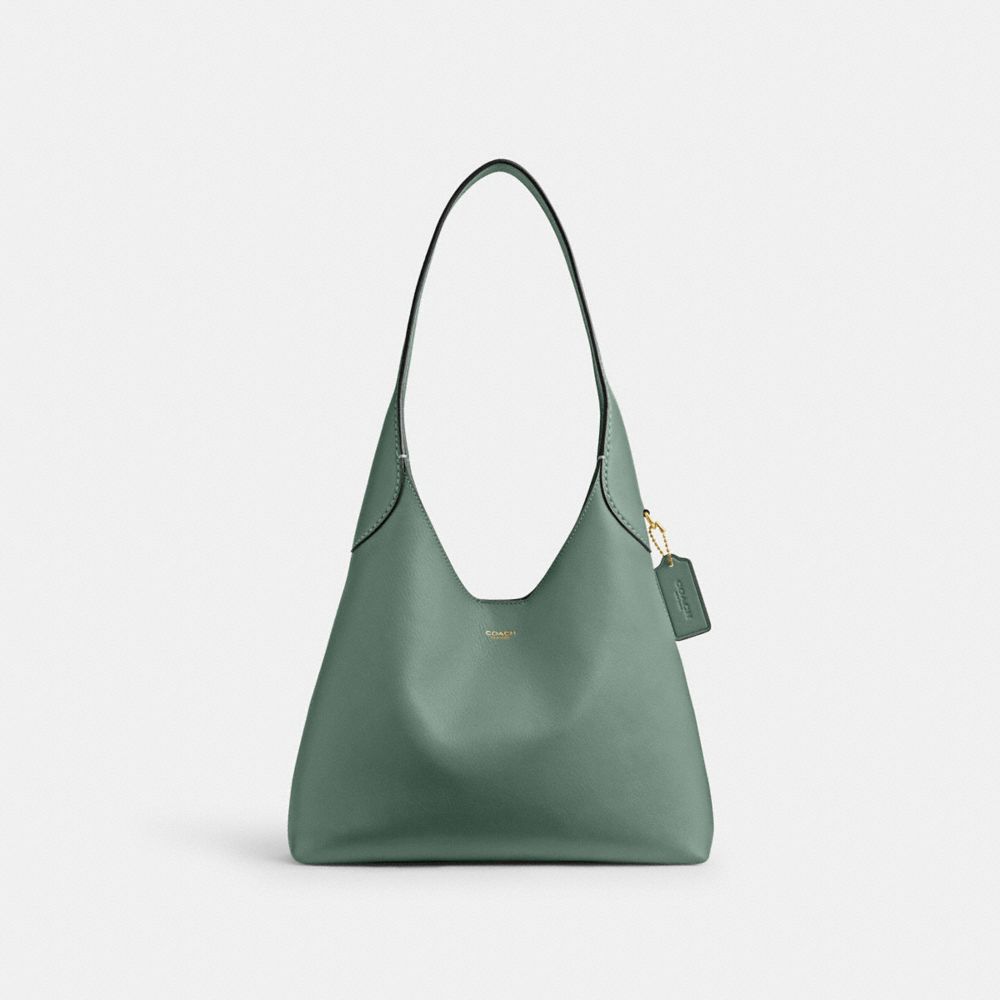 COACH®,Brooklyn Shoulder Bag 28,Leather,Hobo,Engraved Detail,Logo,Casual,Green,Front View