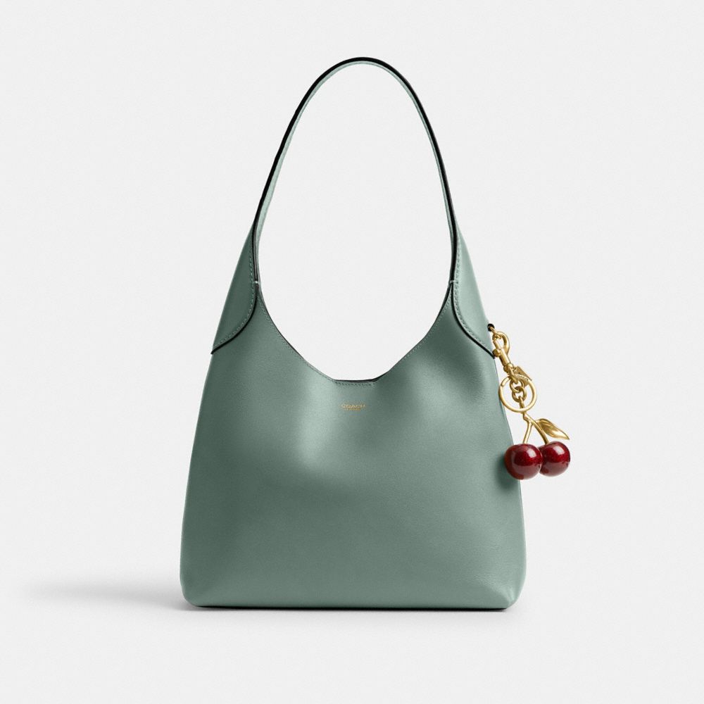 COACH®,Brooklyn Shoulder Bag 28,Leather,Hobo,Logo,Word Embellishment,Embossed,Casual,Green,Angle View