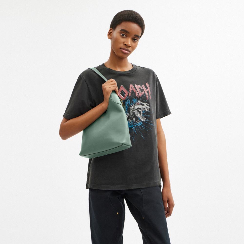 COACH®,Brooklyn Shoulder Bag 28,Leather,Hobo,Logo,Word Embellishment,Embossed,Casual,Green,Detail View