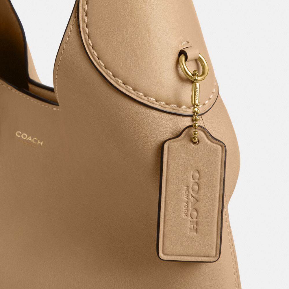 COACH®,Brooklyn Shoulder Bag 28,Leather,Hobo,Logo,Engraved Detail,Casual,Beige,Closer View