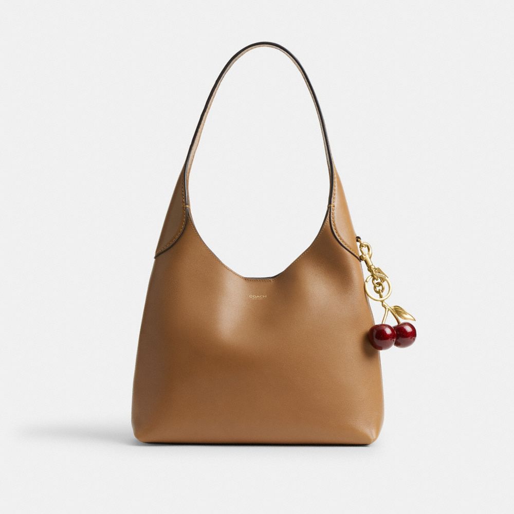 COACH®,Brooklyn Shoulder Bag 28,Leather,Hobo,Logo,Word Embellishment,Embossed,Casual,Brown,Angle View