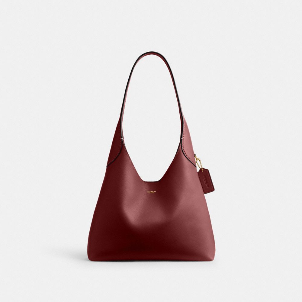 COACH®,Brooklyn Shoulder Bag 28,Leather,Hobo,Engraved Detail,Logo,Casual,Maroon,Front View