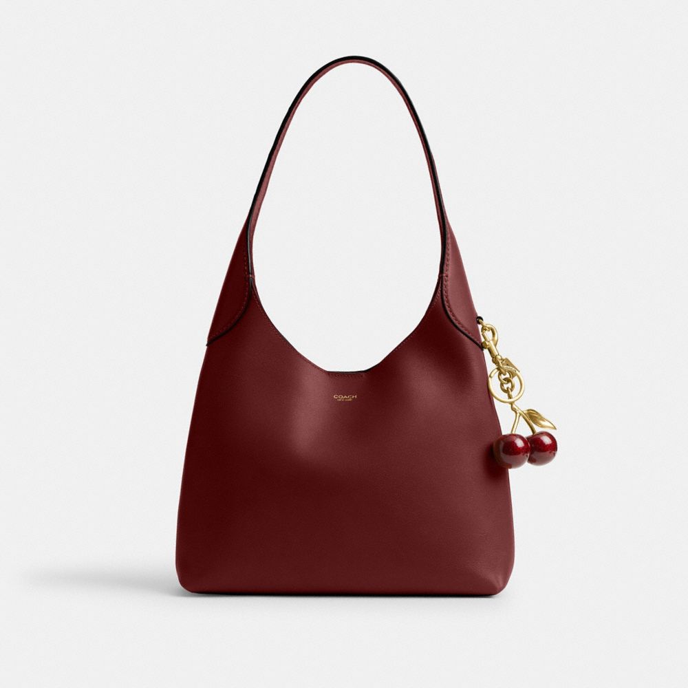 COACH®,Brooklyn Shoulder Bag 28,Leather,Hobo,Logo,Word Embellishment,Embossed,Casual,Maroon,Angle View