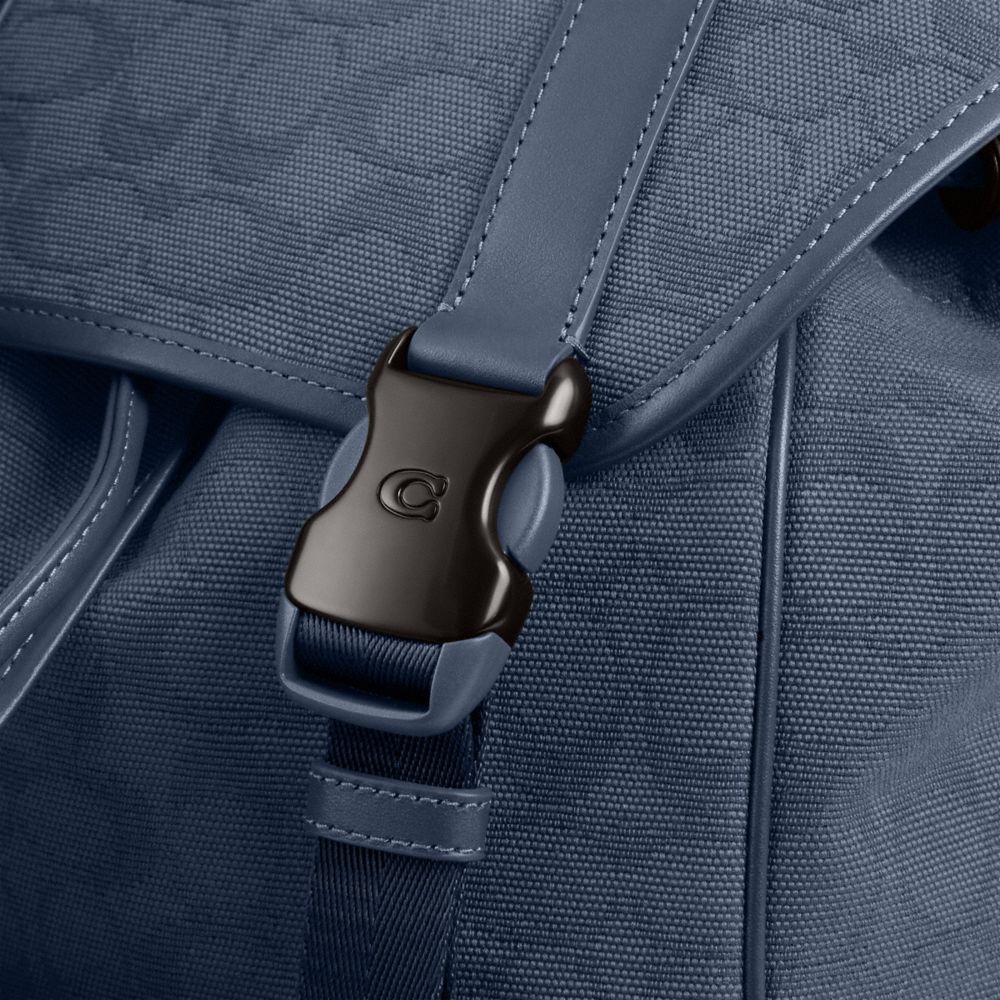 COACH®,League Flap Backpack In Signature Canvas Jacquard,Canvas,Calfskin Leather,Backpack,Leather Embellishment,Adjustable...,,Closer View