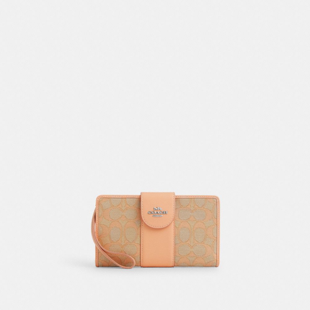 COACH®,PHONE WALLET IN SIGNATURE JACQUARD,Sv/Faded Blush,Front View