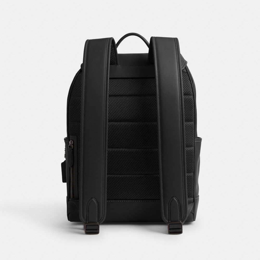 Coach League Flap Leather Backpack In Gray