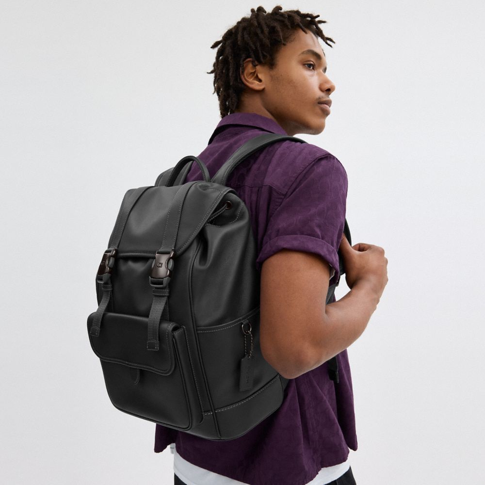 Coach League Flap Backpack In Charcoal