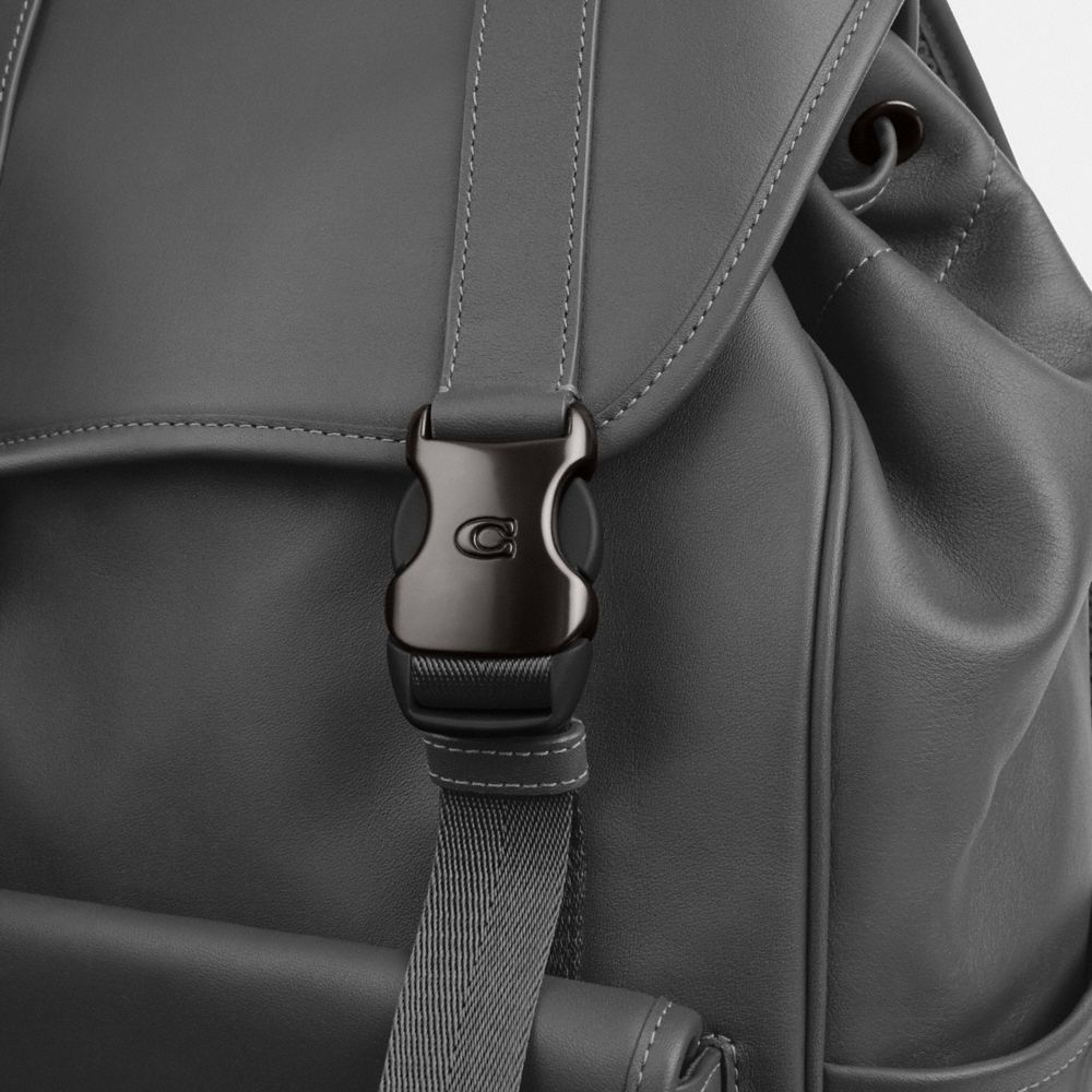 COACH®,League Flap Backpack,Leather,Backpack,Logo,Casual,Gray,Closer View