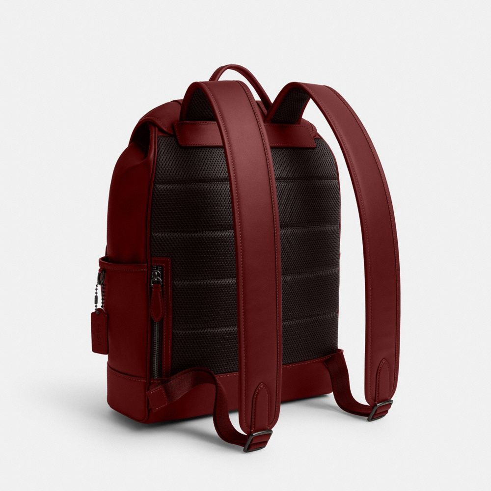 COACH®,League Flap Backpack,Leather,Backpack,Logo,Casual,Maroon,Angle View