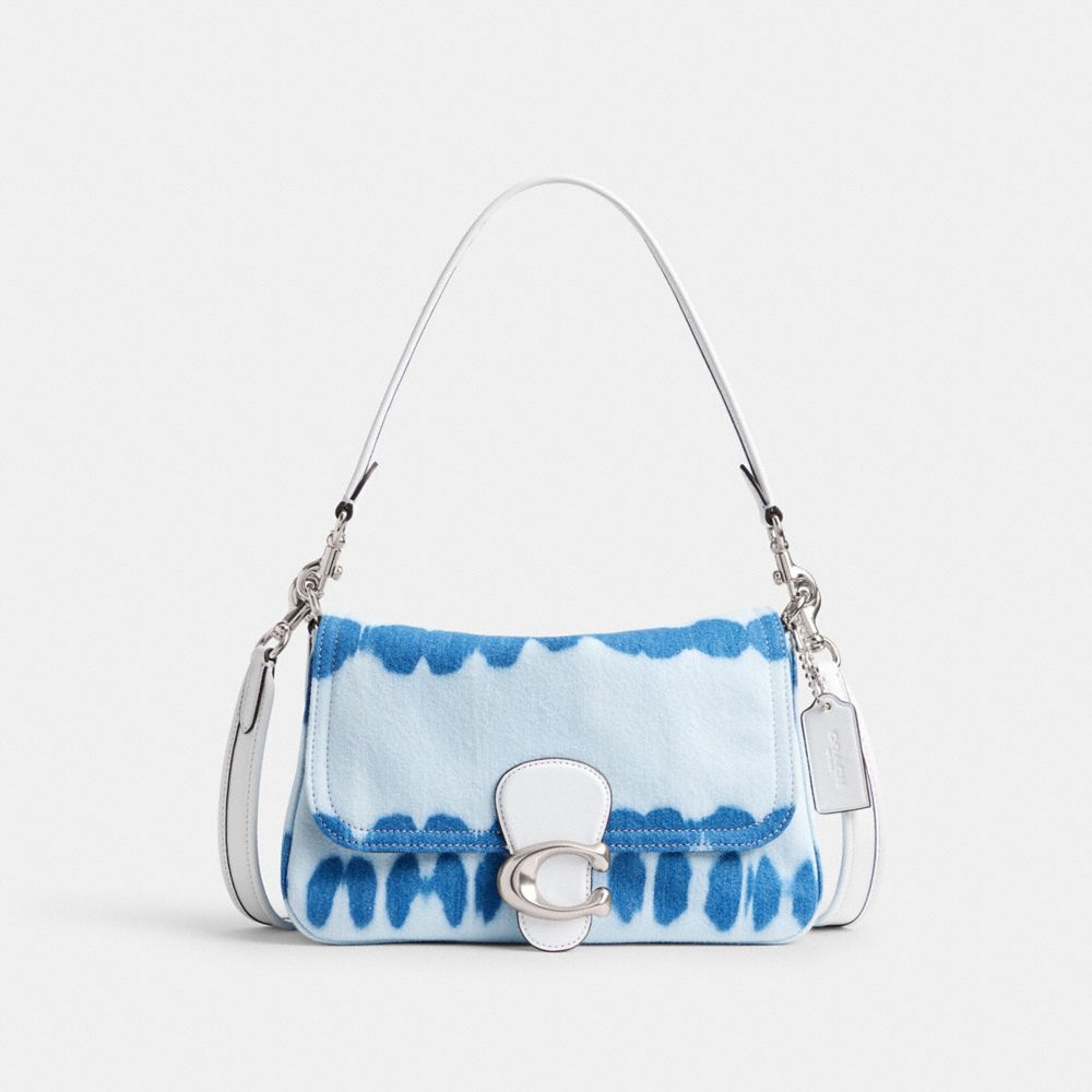 COACH®,Soft Tabby Shoulder Bag With Tie Dye,Leather,Cotton,Shoulder Bag,Color Block,Logo,Day Party,Blue,Front View