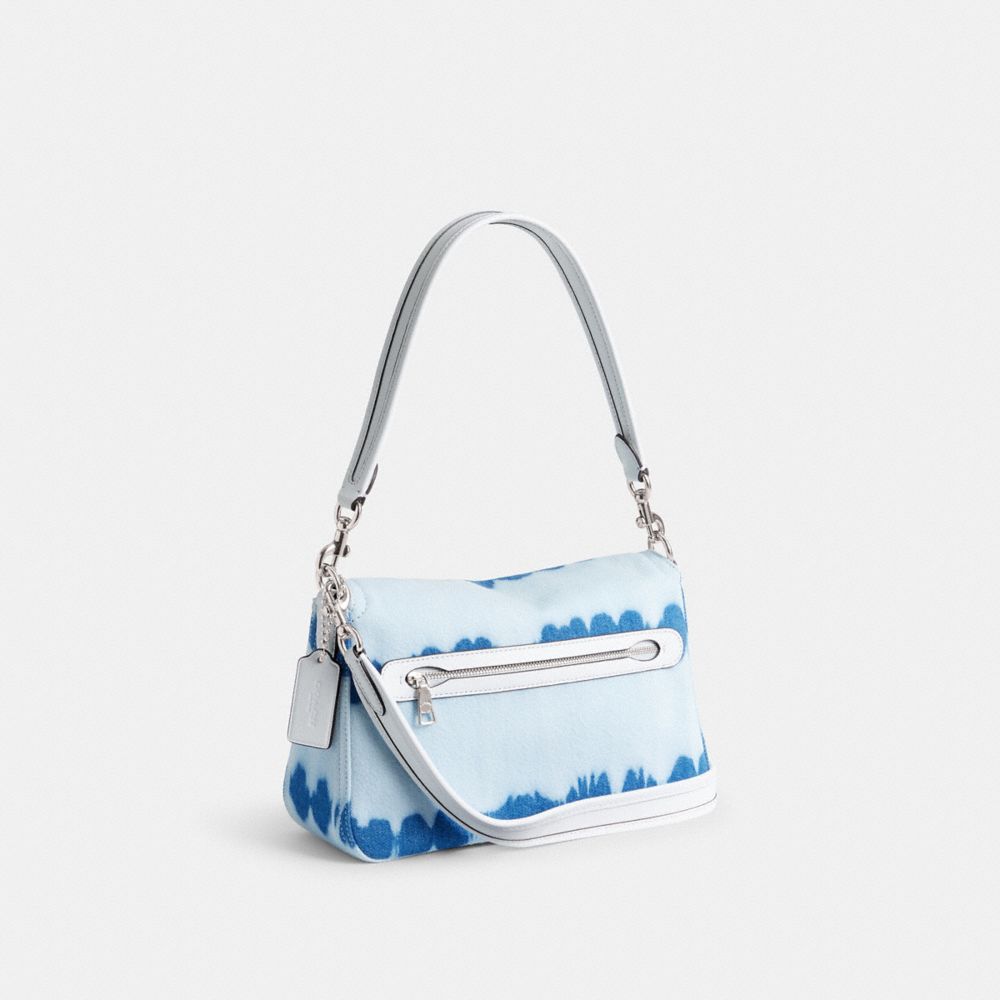 COACH®,Soft Tabby Shoulder Bag With Tie Dye,Leather,Cotton,Shoulder Bag,Color Block,Logo,Day Party,Blue,Angle View