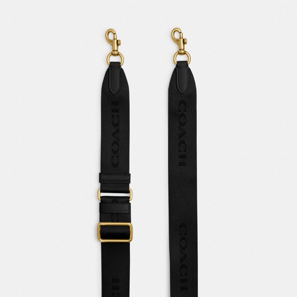 COACH®,TONAL SIGNATURE WEBBING STRAP,Polyester,Brass/Black,Front View