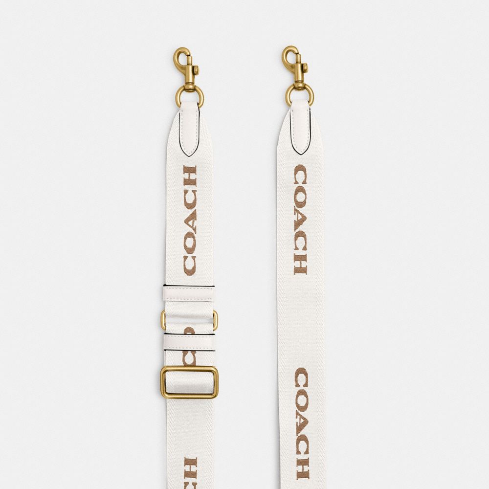 COACH®,TONAL SIGNATURE WEBBING STRAP,Polyester,Brass/Chalk,Front View