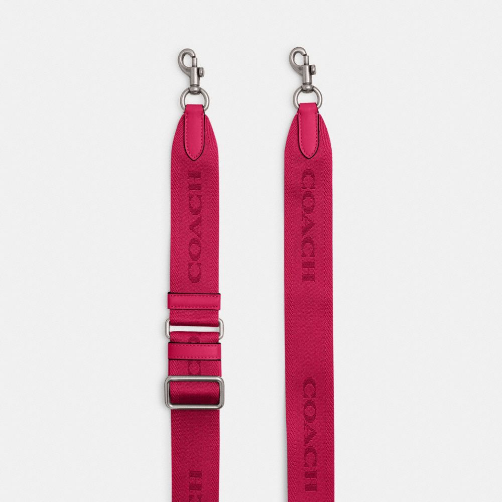 COACH®,TONAL SIGNATURE WEBBING STRAP,Polyester,Silver/Dragonfruit,Front View