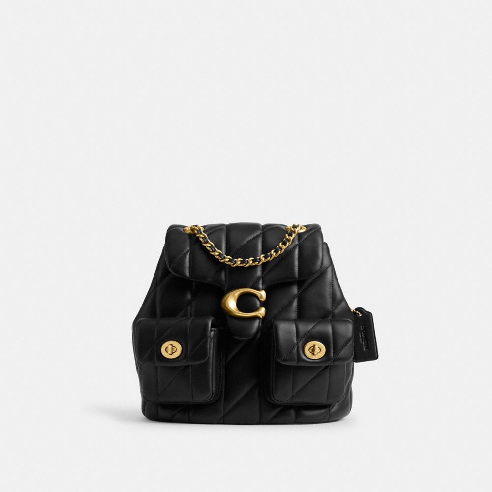 COACH®,TABBY BACKPACK WITH QUILTING,Nappa leather,Medium,Brass/Black,Front View