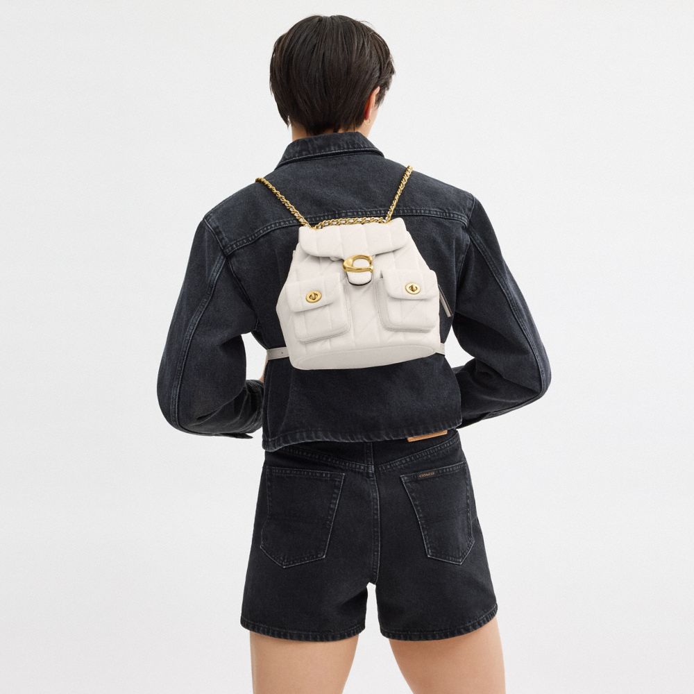 COACH®,Tabby Backpack With Pillow Quilting,Leather,Backpack,Logo,Chain Detail,Compact,Brass,Day Party,Cream