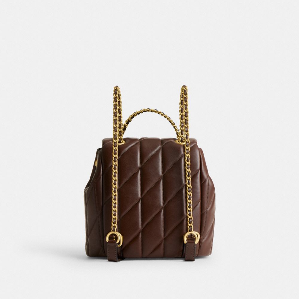 COACH®,Tabby Backpack With Pillow Quilting,Leather,Backpack,Metal,Logo,Compact,Brass,Casual,Day Party,Brown,Back View