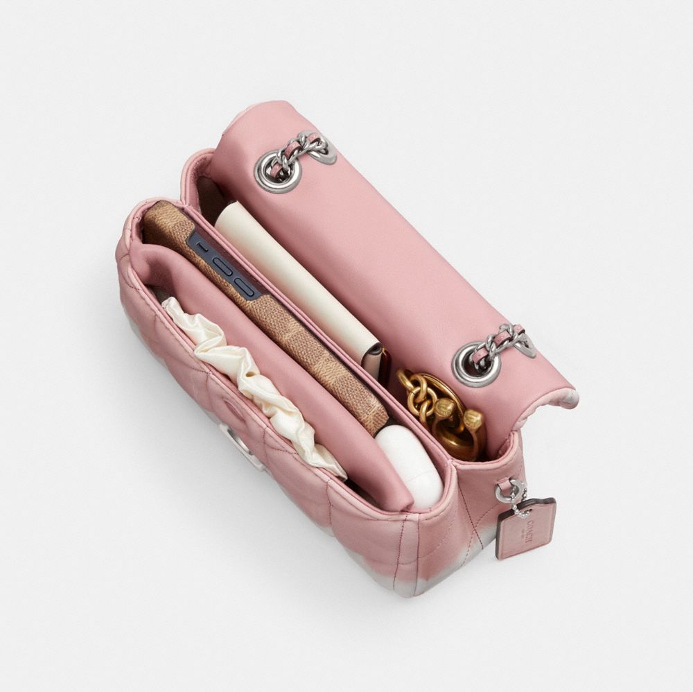 COACH®,Tabby Shoulder Bag 20 With Quilting And Tie Dye,Leather,Shoulder Bag,Chain Detail,Logo,Silver Metal,Day Party,Pink,Inside View, Top View