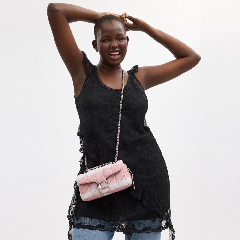 COACH®,Tabby Shoulder Bag 20 With Quilting And Tie Dye,Leather,Shoulder Bag,Chain Detail,Logo,Silver Metal,Day Party,Pink