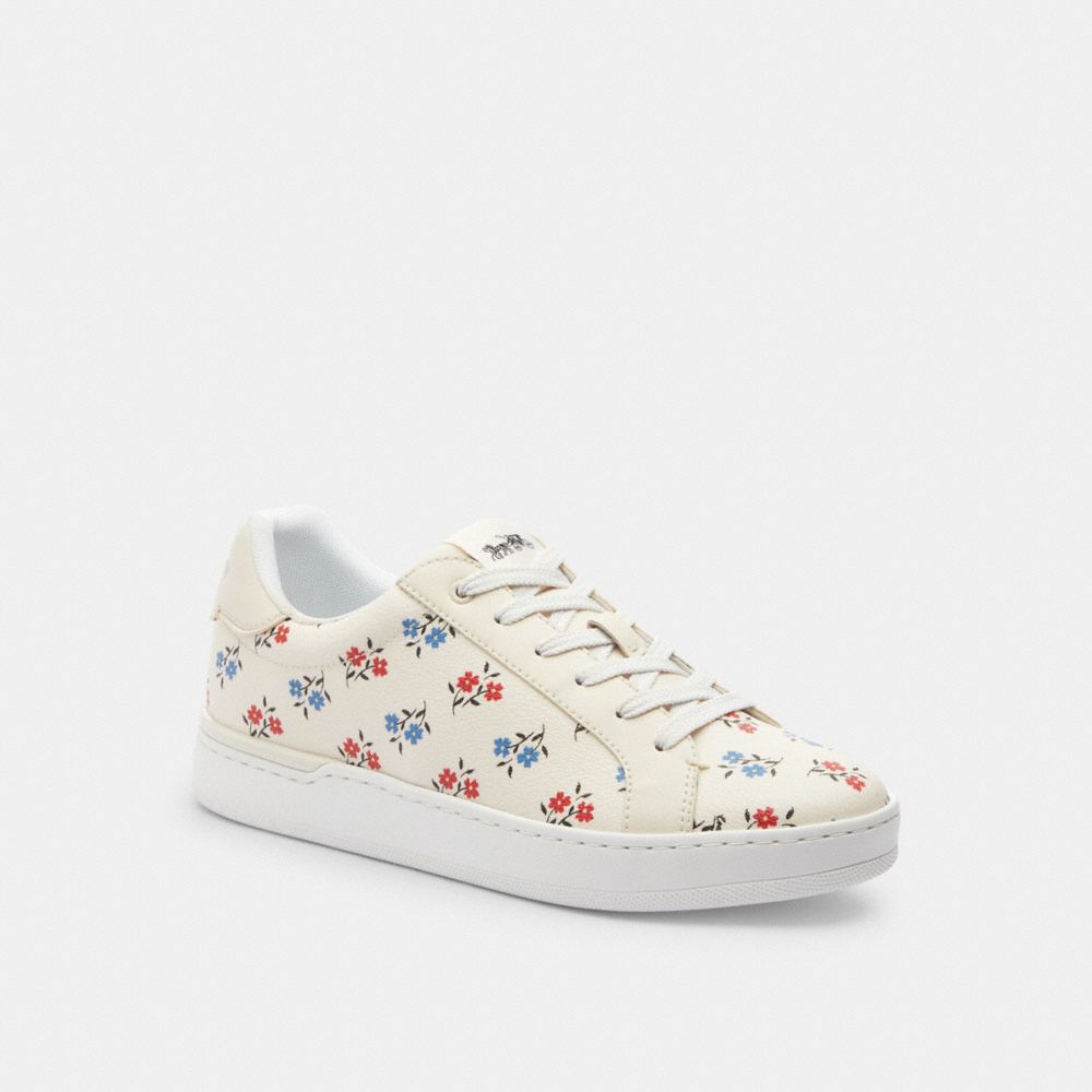 COACH®,CLIP LOW TOP SNEAKER WITH FLORAL PRINT,Chalk,Front View