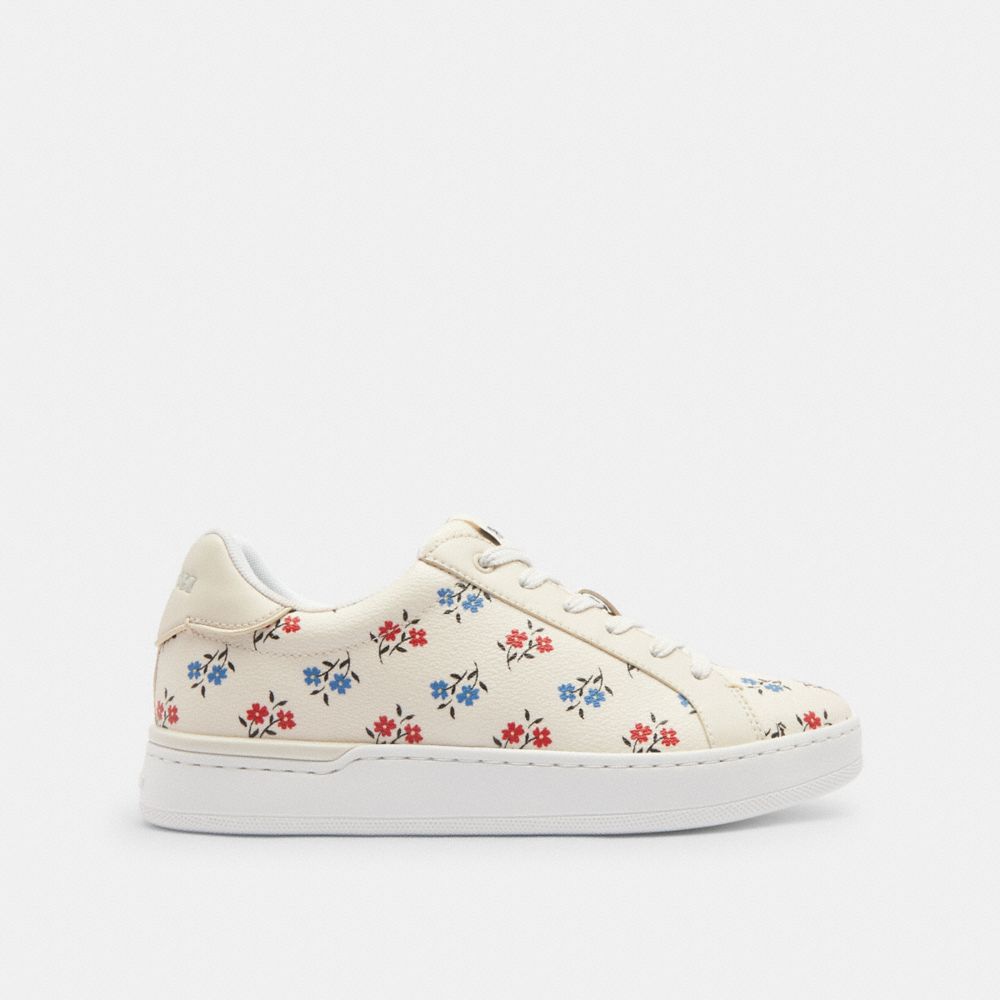COACH®,CLIP LOW TOP SNEAKER WITH FLORAL PRINT,Chalk,Angle View