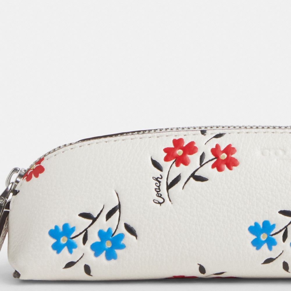 COACH®,PENCIL CASE WITH FLORAL PRINT,Mini,Silver/Chalk Multi