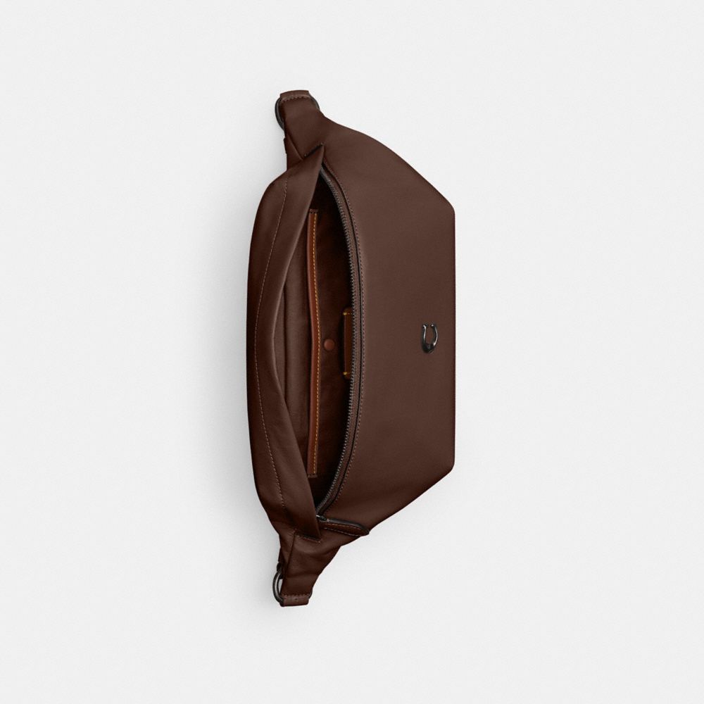 COACH®,Hall Belt Bag,Leather,Belt Bag,Metal,Logo,Engraved Detail,Adjustable,Casual,Brown,Inside View,Top View