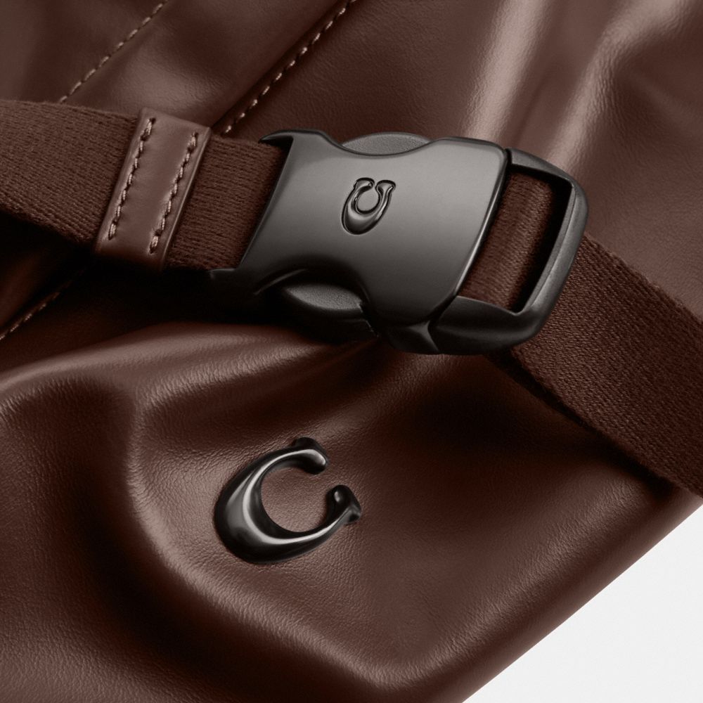 COACH®,Hall Belt Bag,Leather,Belt Bag,Metal,Logo,Engraved Detail,Adjustable,Casual,Brown,Closer View