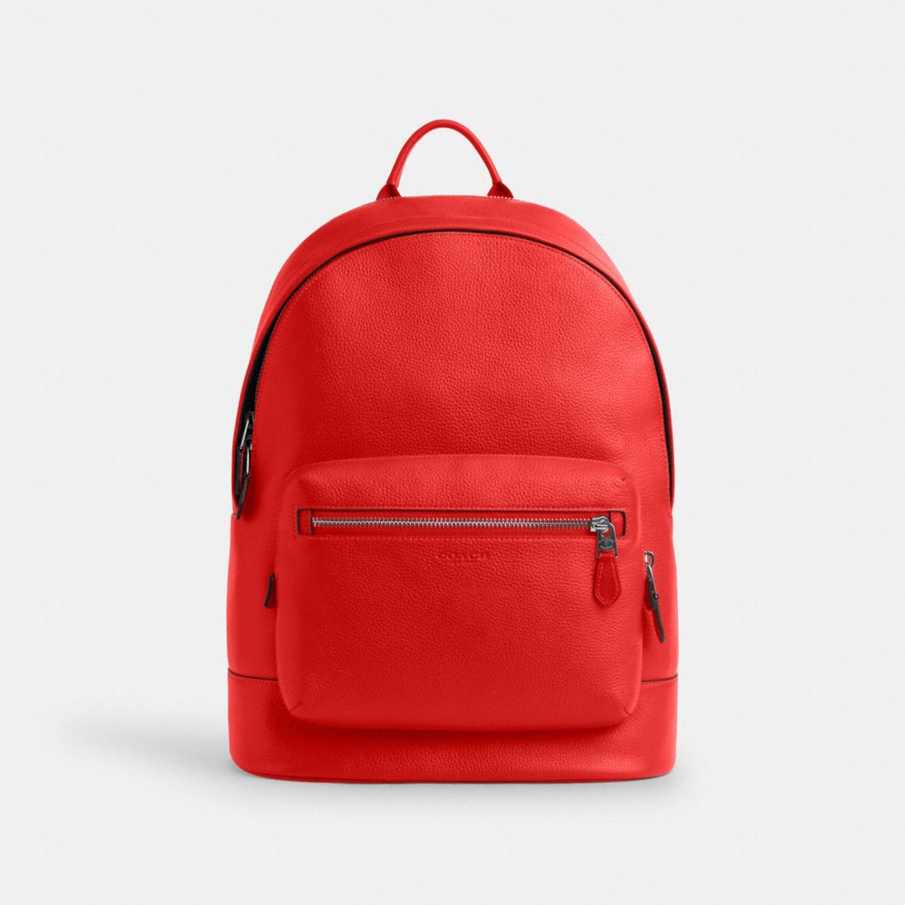 COACH®,WEST BACKPACK,Pebbled Leather,X-Large,Silver/Miami Red,Front View