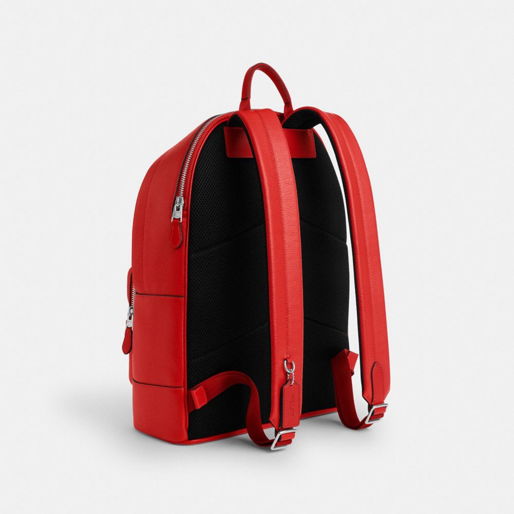 COACH®,WEST BACKPACK,Pebbled Leather,X-Large,Silver/Miami Red,Angle View