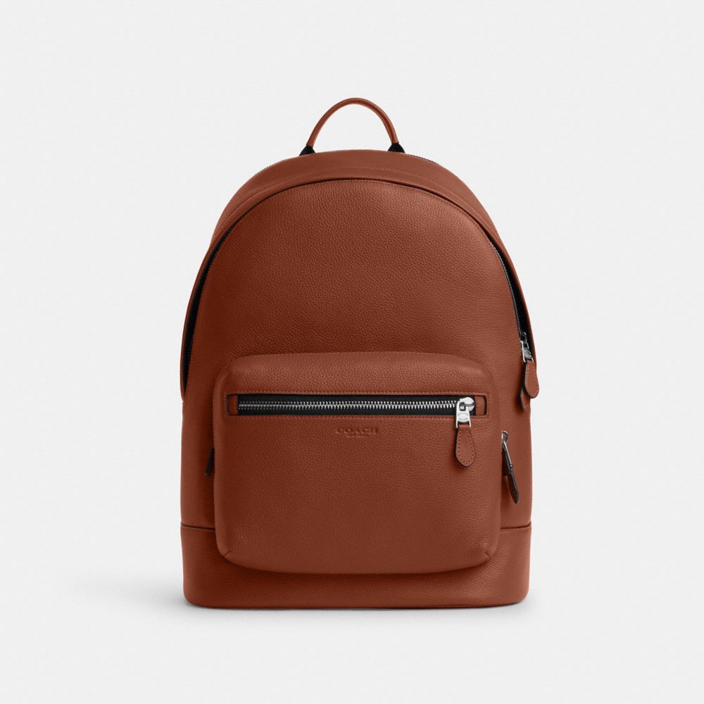COACH®,WEST BACKPACK,Pebbled Leather,X-Large,Sv/Redwood,Front View