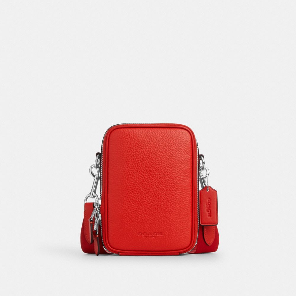 COACH®,PORTÉ-CROISÉ STANTON,Cuir,Argent/Rouge Miami,Front View