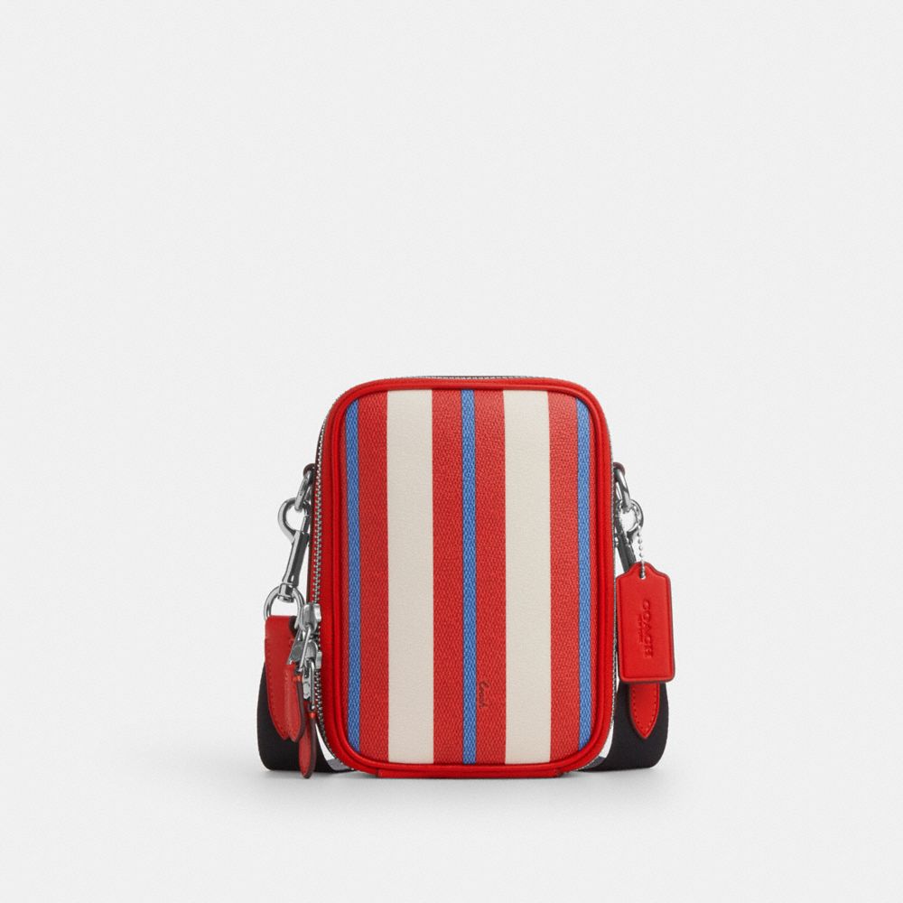 COACH®,STANTON CROSSBODY WITH STRIPE PRINT,Mini,Silver/Miami Red Multi,Front View