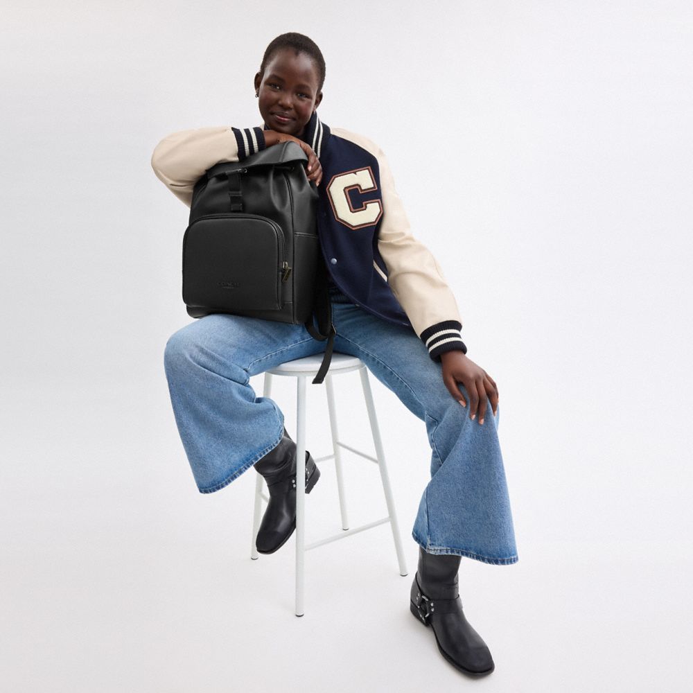 COACH®,Racer Backpack,Backpack,Logo,Metal,Pen Holder,Casual,Black,Angle View