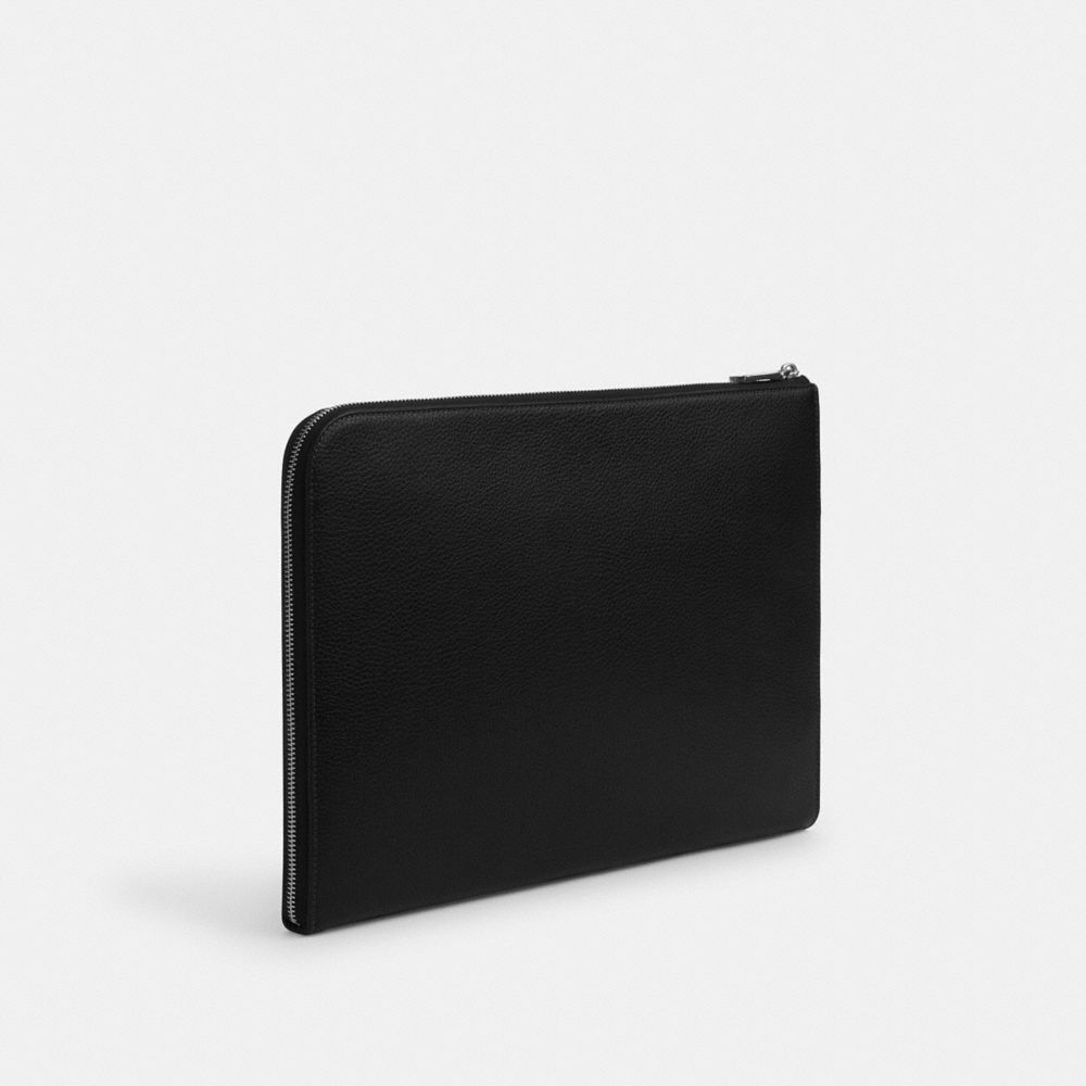 COACH®,PORTE-DOCUMENTS ETHAN,Cuir,Argent/Noir,Angle View