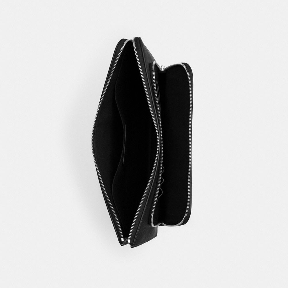 COACH®,Ethan Portfolio,Leather,Laptop Sleeve,Work,Black,Inside View,Top View