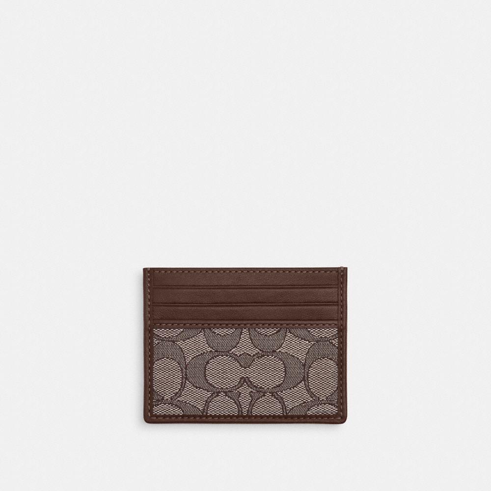 COACH®,SLIM ID CARD CASE IN SIGNATURE JACQUARD,Non Leather,Oak/Maple,Front View