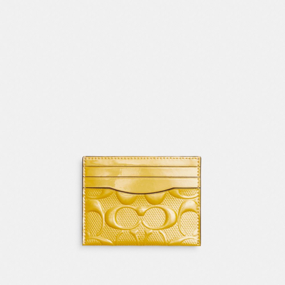 COACH®,Slim Id Card Case In Signature Leather,Card Case,Casual,Mustard,Front View