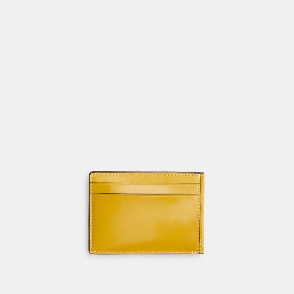 COACH®,Compact Billfold Wallet In Signature Leather,Bi Fold,Card Case,Coin,Casual,Mustard,Back View