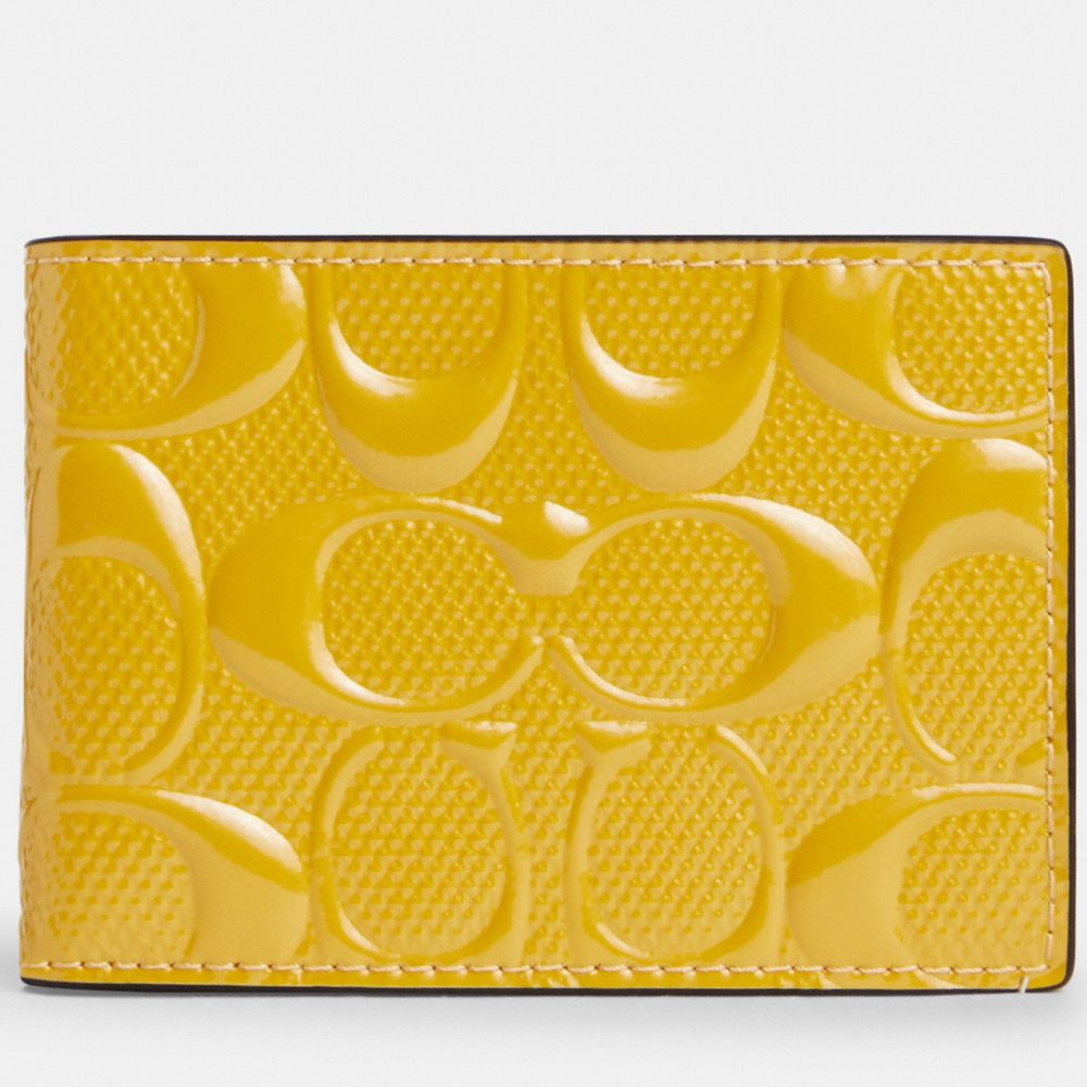 COACH®,Compact Billfold Wallet In Signature Leather,Bi Fold,Card Case,Coin,Casual,Mustard