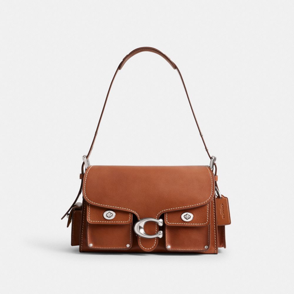 COACH®,CARGO TURNLOCK SOFT TABBY,Leather,Medium,Silver/Burnished Amber,Front View