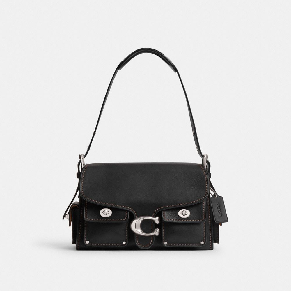 COACH®,CARGO TURNLOCK SOFT TABBY,Leather,Medium,Silver/Black,Front View