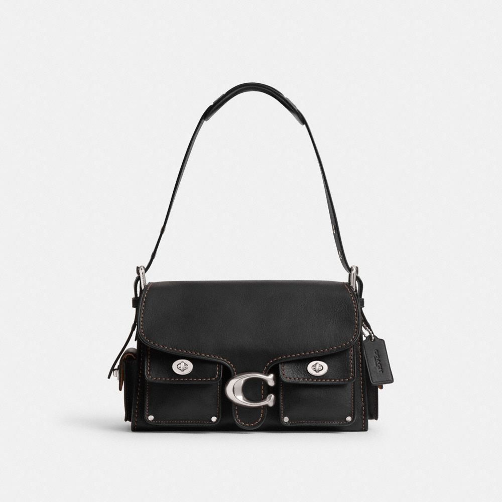 COACH®,TABBY CARGO SOUPLE À VERROU TOURNANT,Cuir,Argent/Noir,Front View