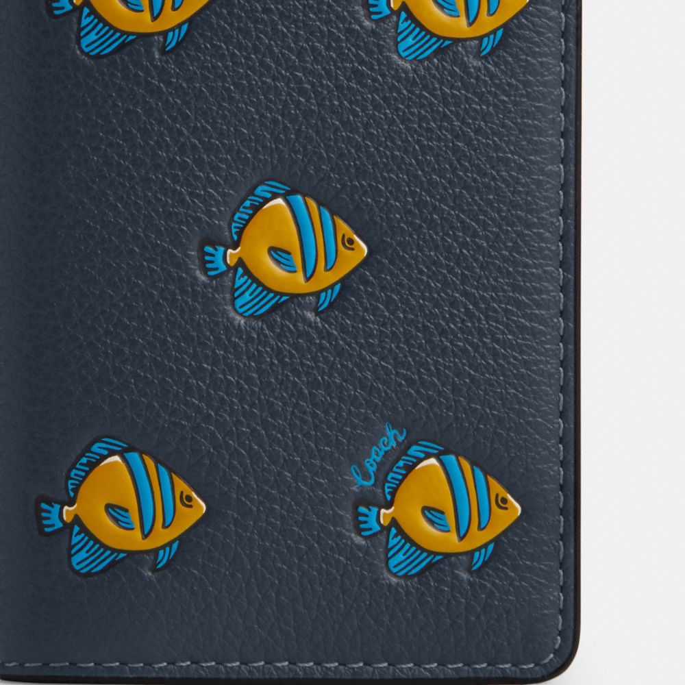COACH®,ID WALLET WITH FISH PRINT,Novelty Leather,Denim Multi
