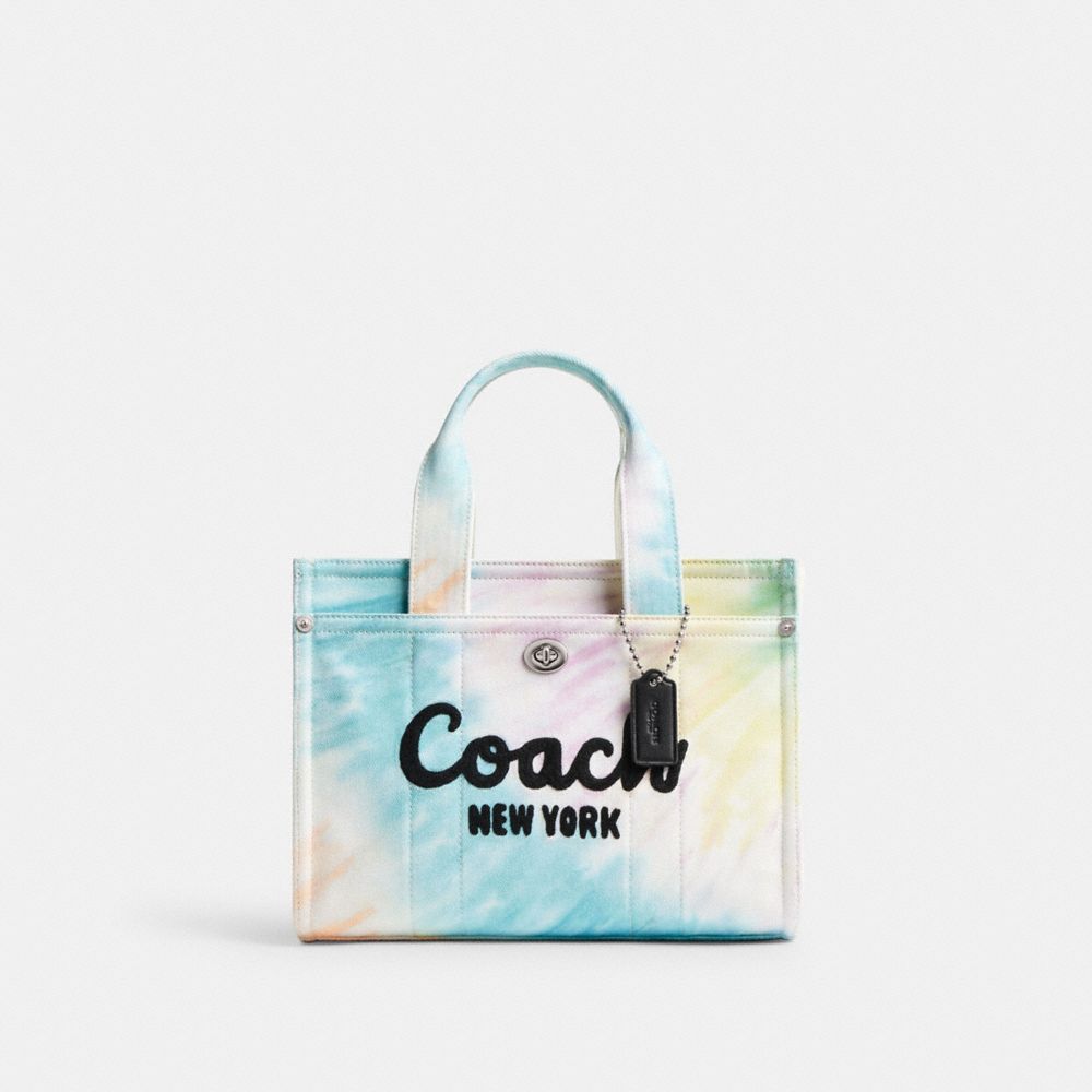 COACH®,CARGO TOTE BAG 26 WITH RAINBOW TIE-DYE PRINT,canvas,Medium,Silver/Multi,Front View