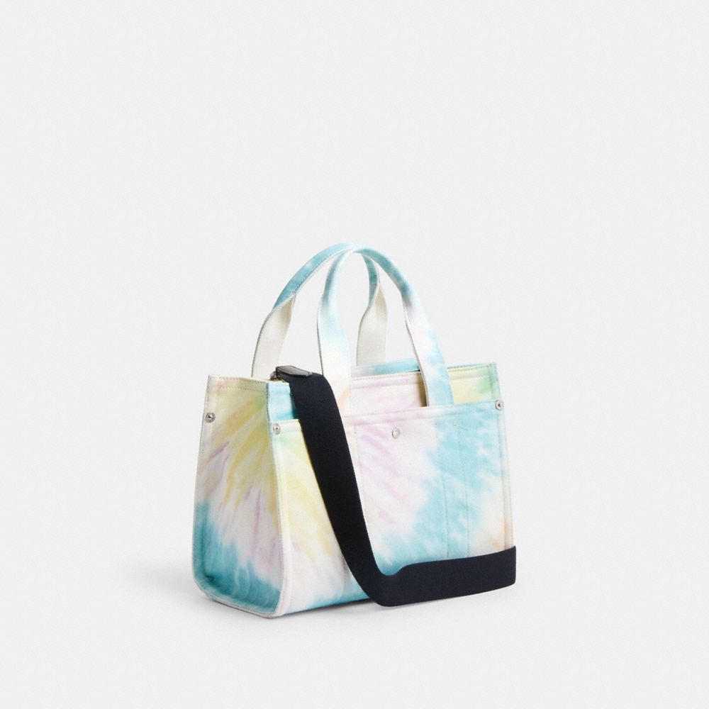 COACH®,CARGO TOTE BAG 26 WITH RAINBOW TIE-DYE PRINT,canvas,Medium,Silver/Multi,Angle View