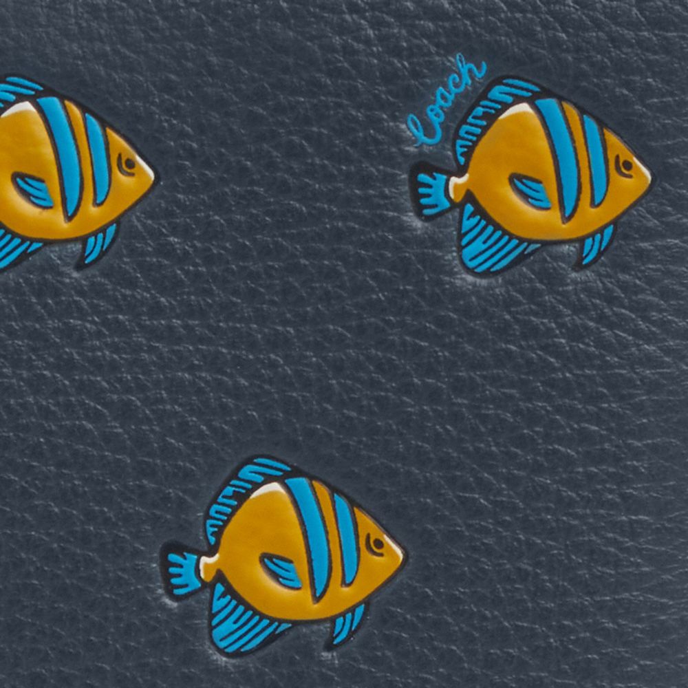 COACH®,PASSPORT CARD CASE WITH FISH PRINT,Mini,Gunmetal/Denim Multi