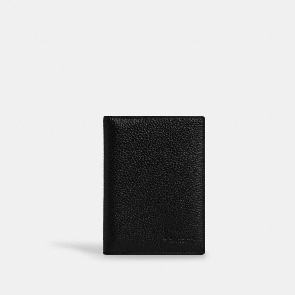 COACH®,Passport Card Case,Bi Fold,Passport Case,Card Case,Logo,Travel,Black,Front View