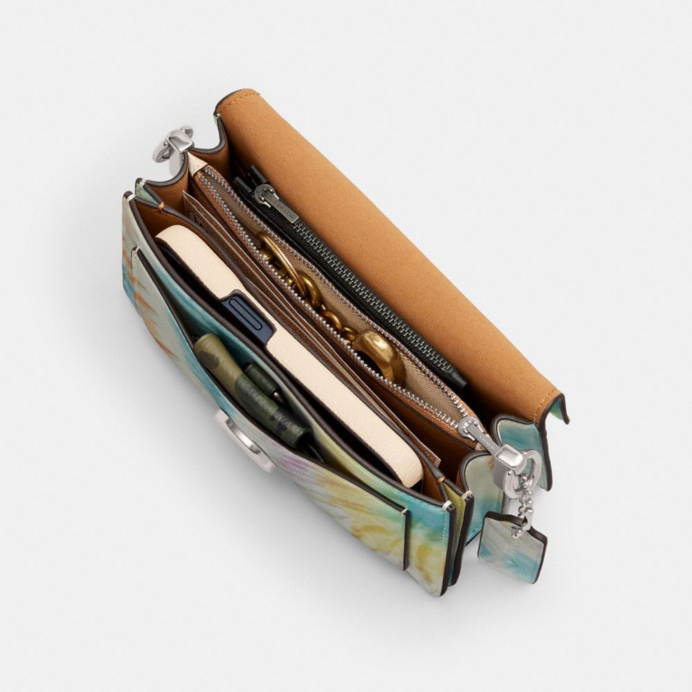 COACH®,Tabby Shoulder Bag 20 With Rainbow Tie Dye Print,Leather,Shoulder Bag,Logo,Silver Metal,Casual,Multi Color,Inside View, Top View